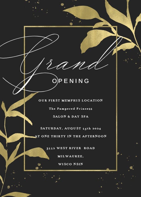 Golden olive leaves - grand opening invitation