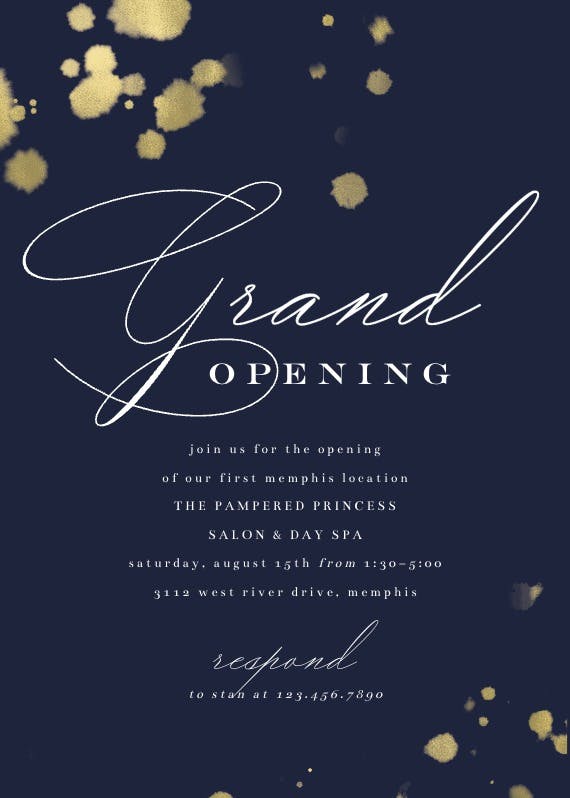 Golden paint spray - grand opening invitation