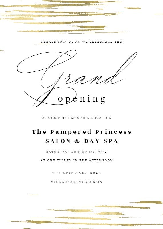 Golden strokes - grand opening invitation