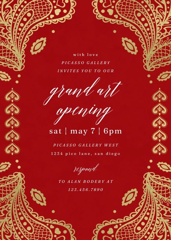 Indian floral paisley - grand opening invitation