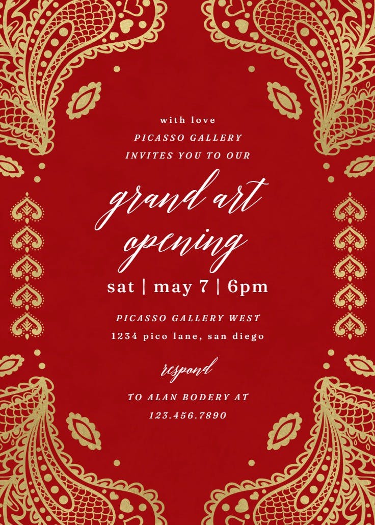 Indian floral paisley - invitación de la gran inauguración