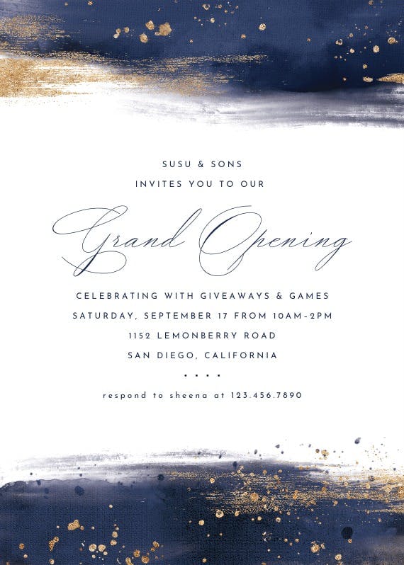 Indigo watercolor - grand opening invitation