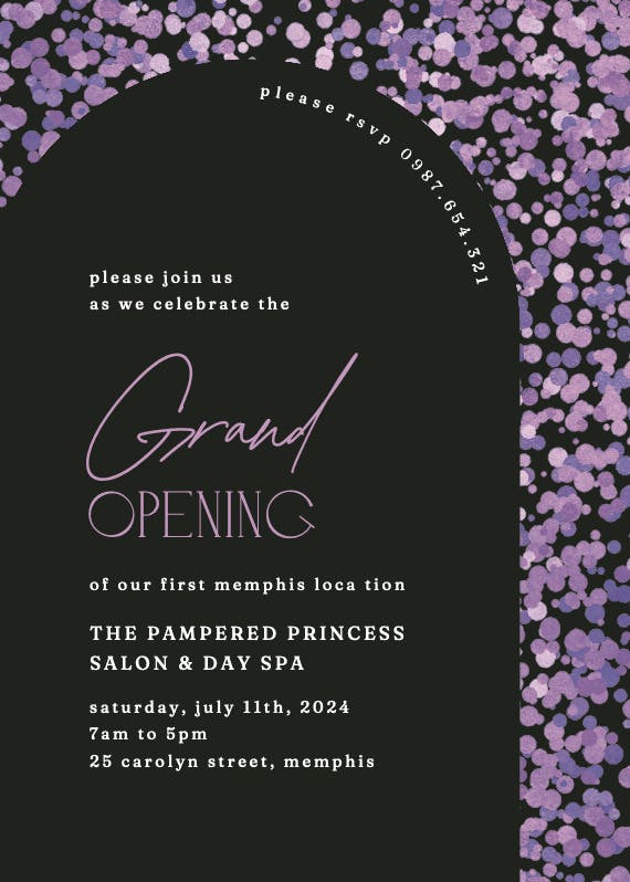 Lavender confetti -  invitación de la gran inauguración
