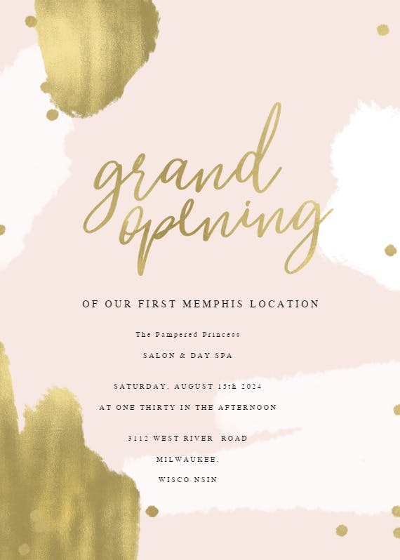 Pink & gold strokes - grand opening invitation