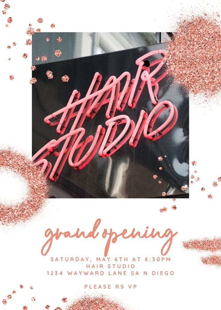 Pink glitter shapes - grand opening invitation