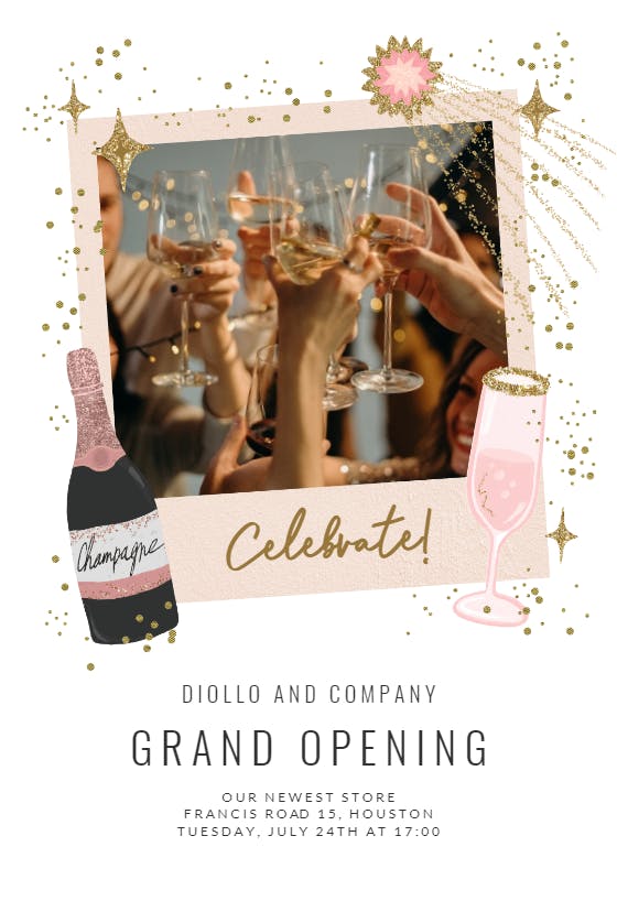 Polaroid champagne - invitación de la gran inauguración
