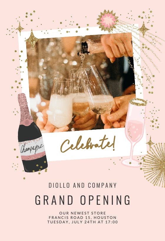 Polaroid champagne - invitación de la gran inauguración