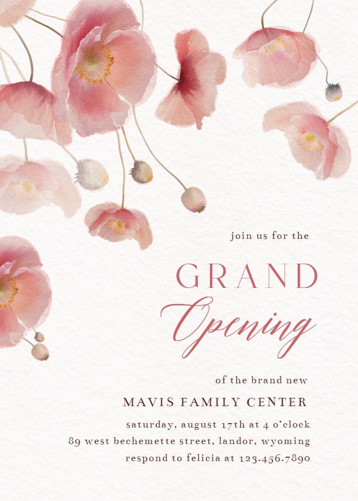 Poppy Petals - Grand Opening Invitation Template | Greetings Island