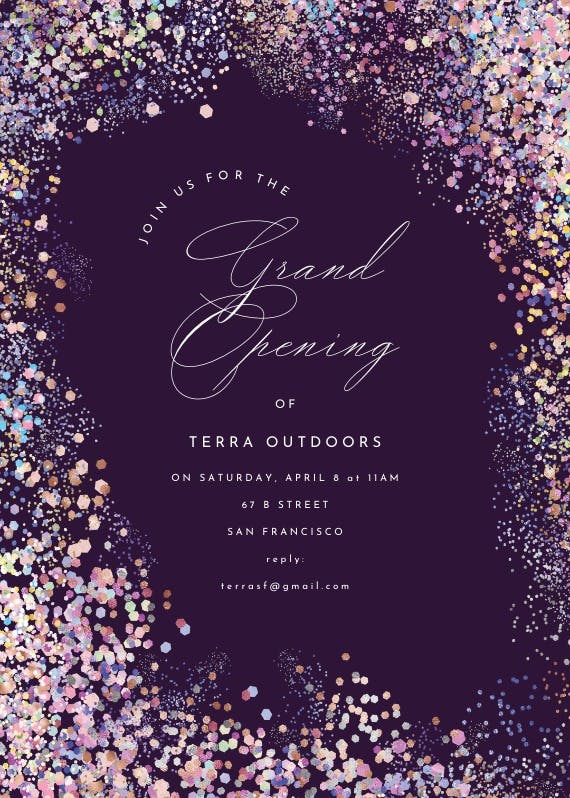 Rainbow confetti frame - grand opening invitation