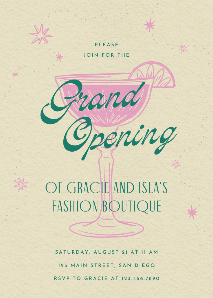 Retro drinks - grand opening invitation