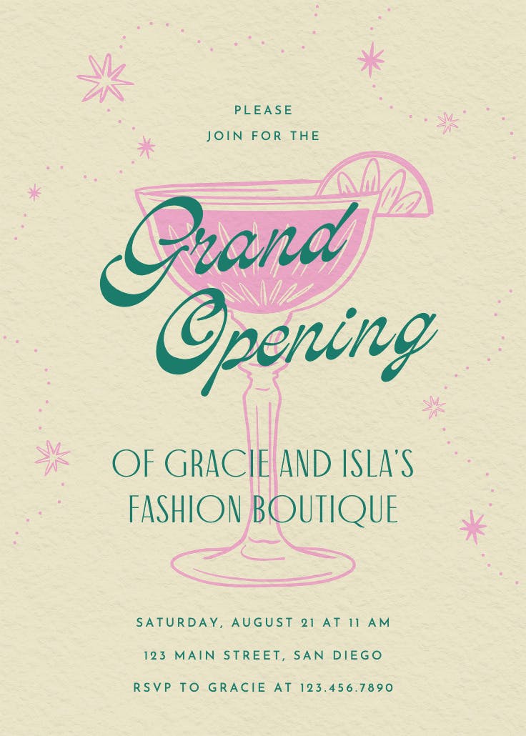 Retro drinks - grand opening invitation