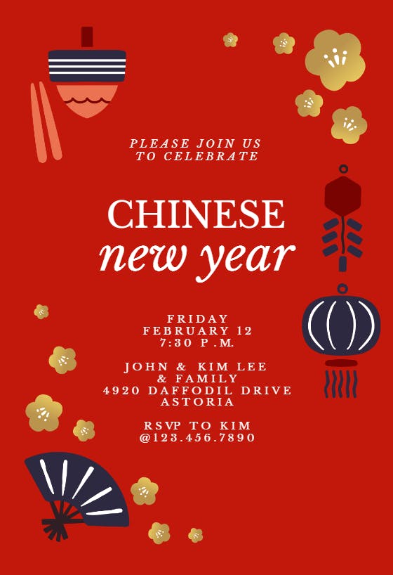 Chinese icons - lunar new year invitation