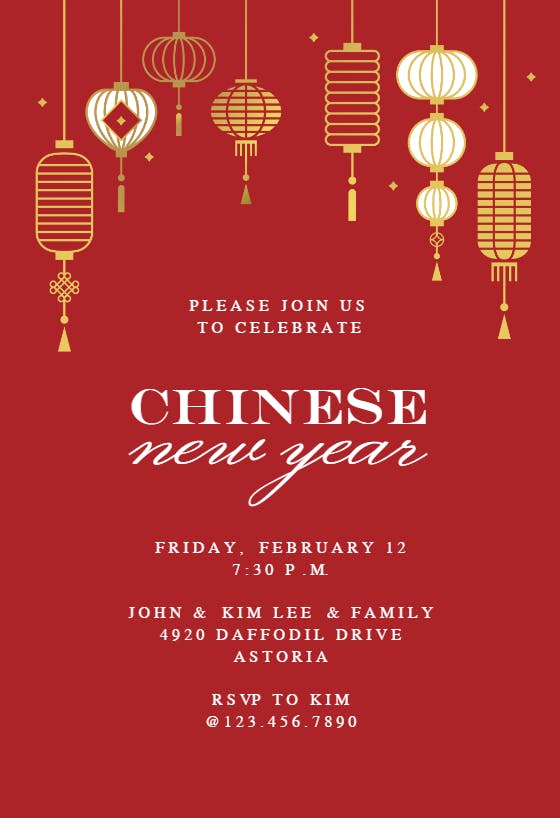 Chinese lanterns - lunar new year invitation