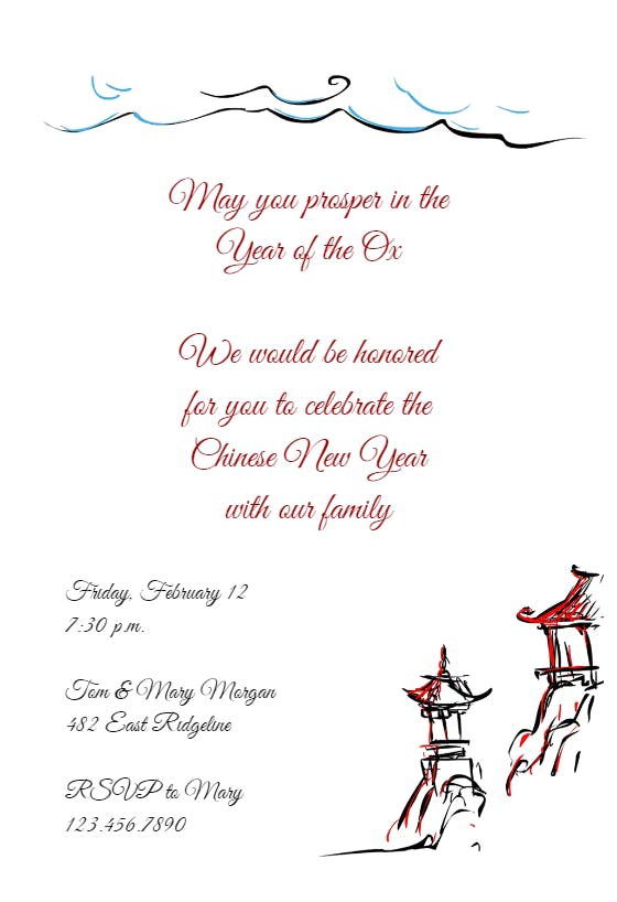 Classic new year invitation -  invitación de nuevo año chino