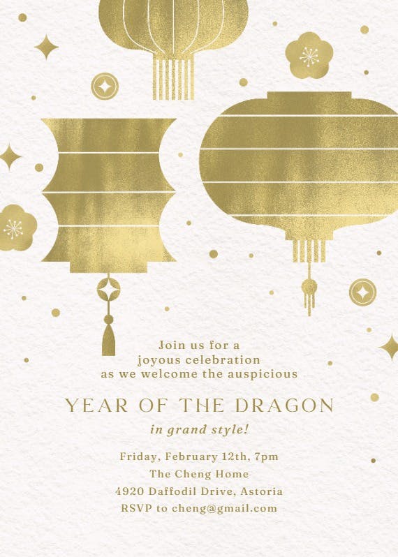 Golden lanterns - lunar new year invitation