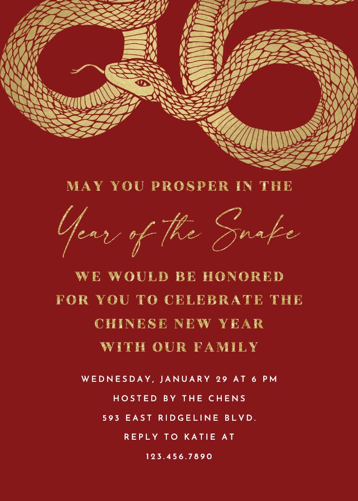 Golden snake -  invitación de nuevo año chino