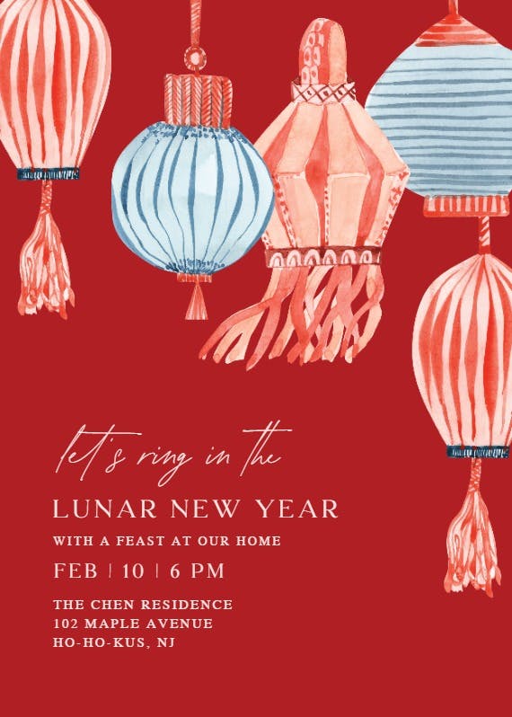 Illustrated lanterns - lunar new year invitation