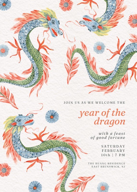 Painted dragon -  invitación de nuevo año chino