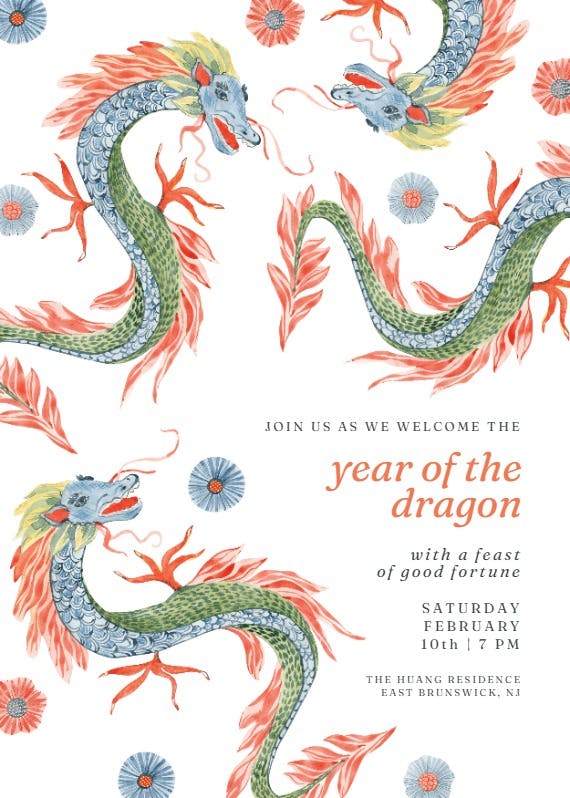 Painted dragon - lunar new year invitation