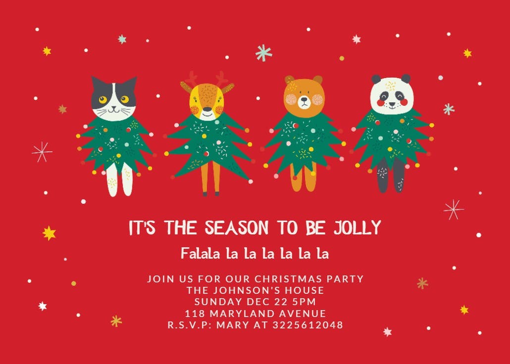 Animals christmas trees - christmas invitation