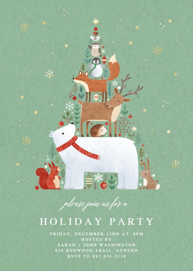 Animals in a tree shape - christmas invitation