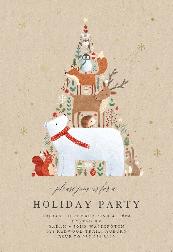 Animals in a tree shape -  invitación para día festivo