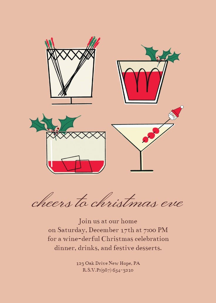 Cheers to christmas eve - christmas invitation