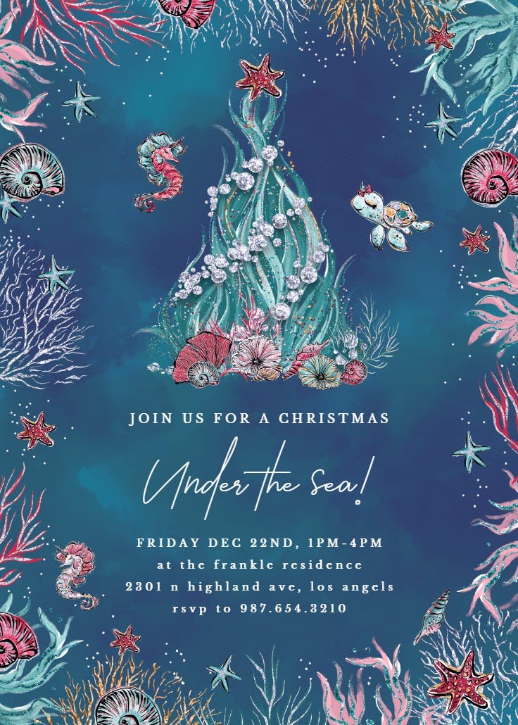 Christmas coral party - invitación de fiesta