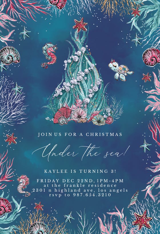 Christmas coral party -  invitación de cumpleaños
