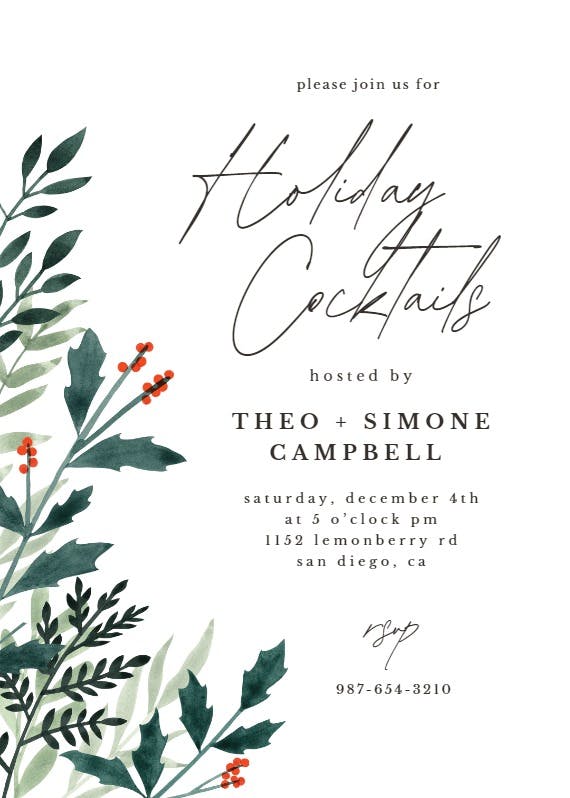 Christmas foliage - cocktail party invitation