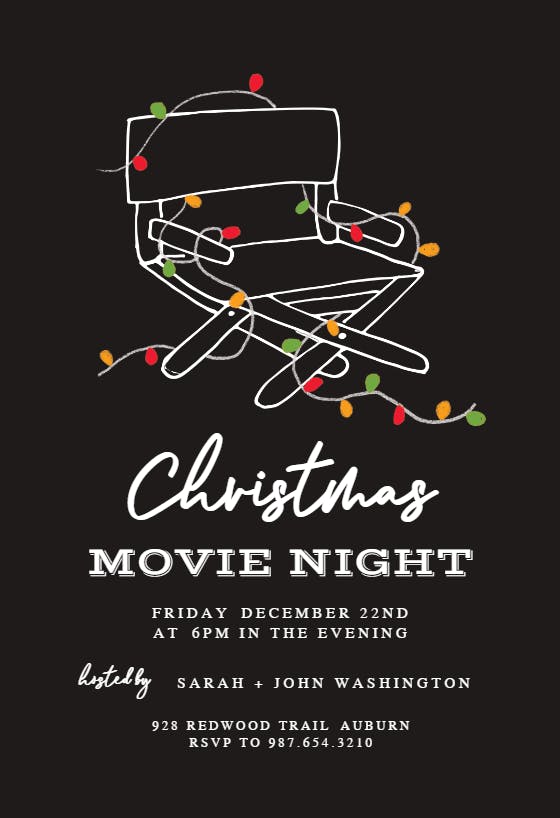 Christmas movie night - invitación de navidad