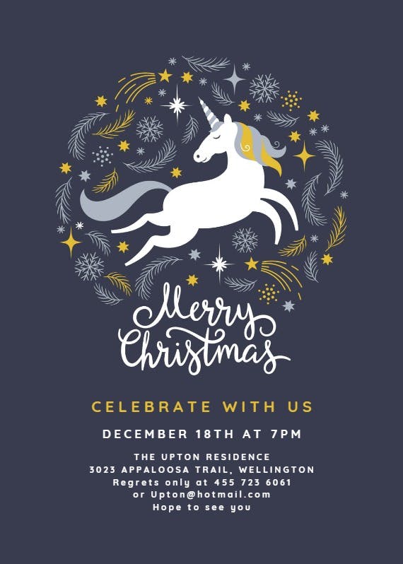 Christmas unicorn - christmas invitation