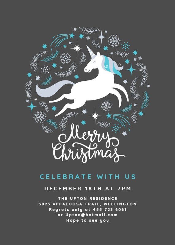 Christmas unicorn -  invitación de navidad