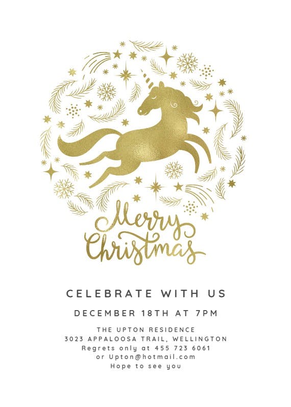 Christmas unicorn - christmas invitation