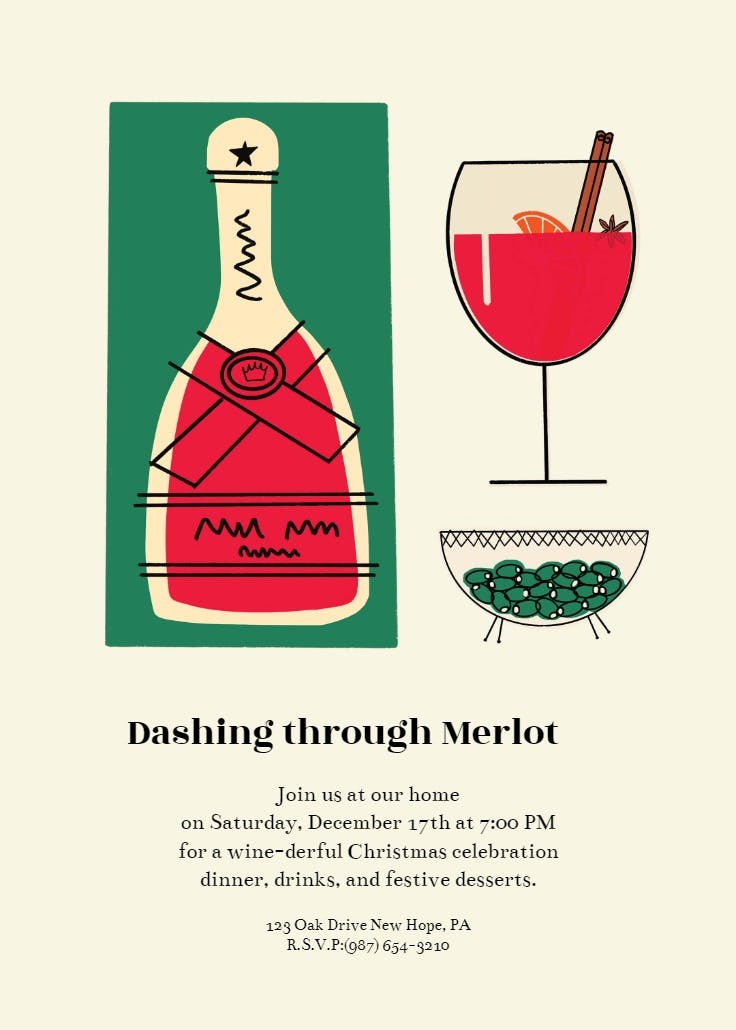 Dashing through merlot - christmas invitation