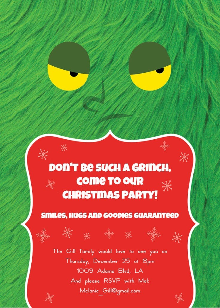 Dont be a grinch - christmas invitation