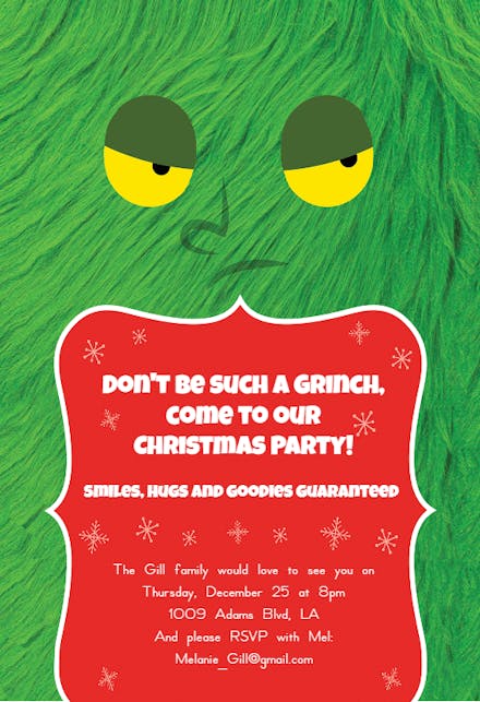 Dont Be a Grinch - Christmas Invitation