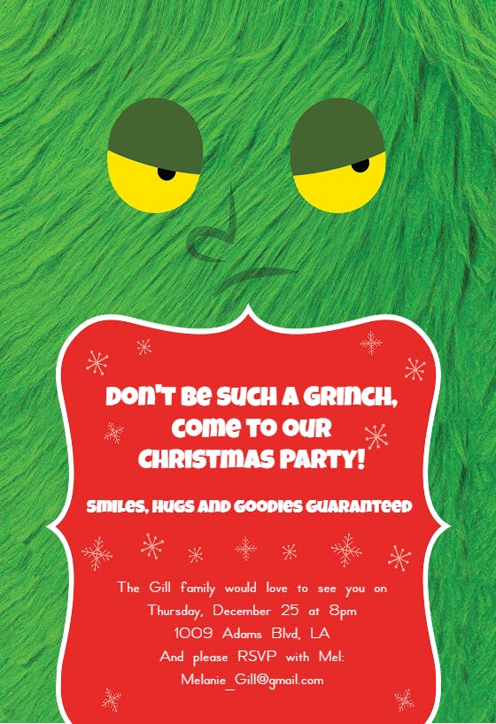 Dont be a grinch -  invitación de navidad