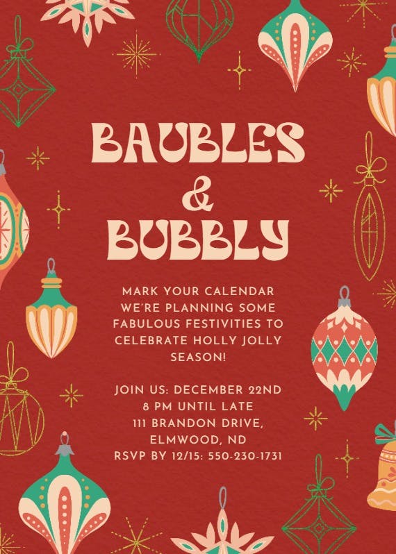 Festive baubles - christmas invitation