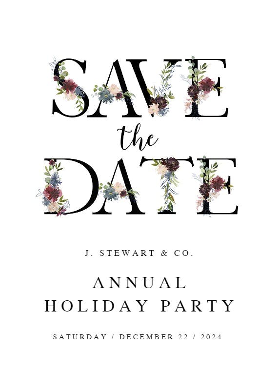 Floral letters save the date - christmas invitation