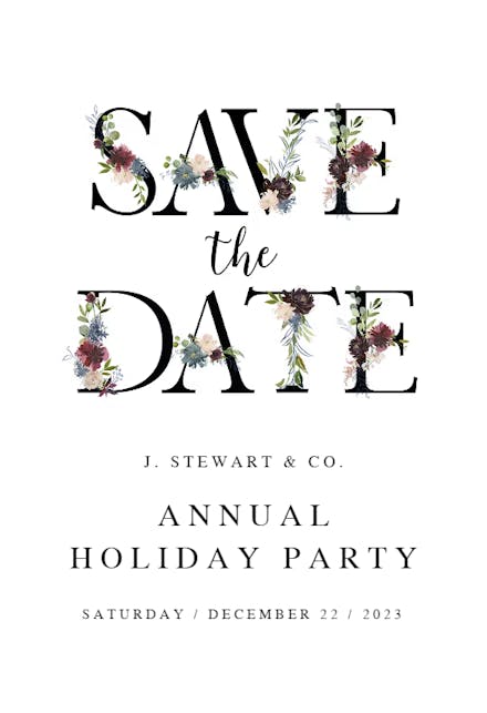 Floral Letters save the date - Christmas Invitation