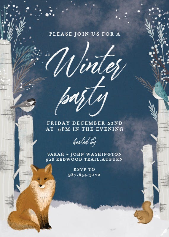 Forest on winter christmas - christmas invitation