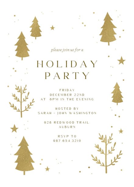 Glitter Gold Trees - Christmas Invitation Template | Greetings Island