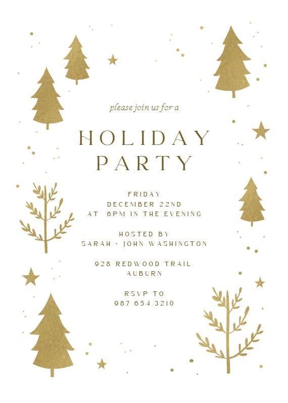 Glitter gold trees -  invitación para fiesta