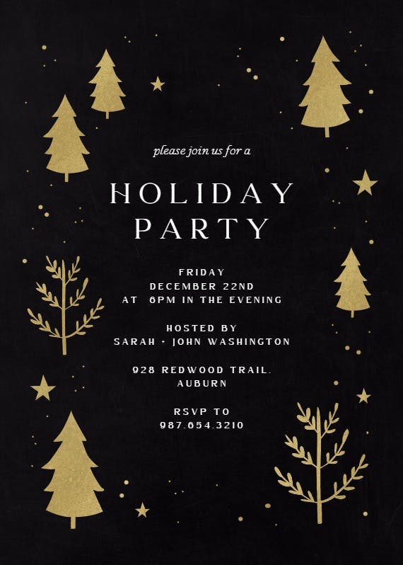 Glitter gold trees - party invitation