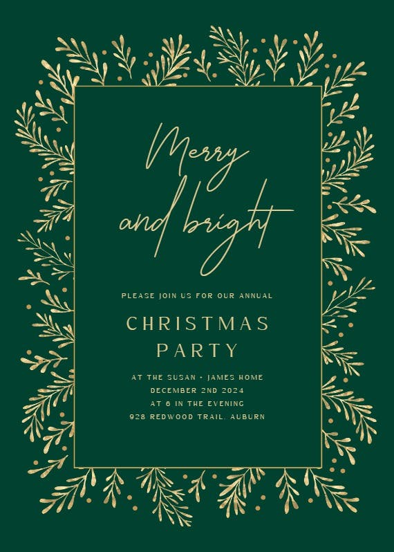 Gold leaf border - christmas invitation