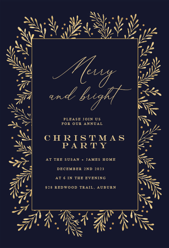 Gold Leaf Border - Christmas Invitation Template (Free) | Greetings Island