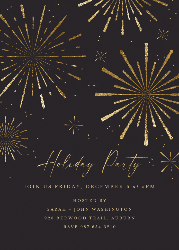 Golden fireworks - invitación de navidad