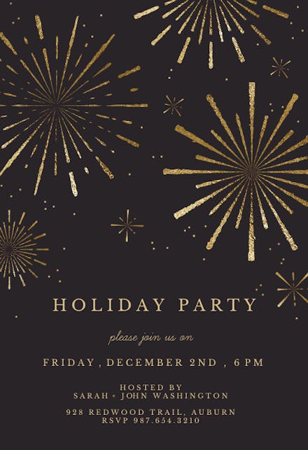 Golden fireworks - Christmas Invitation