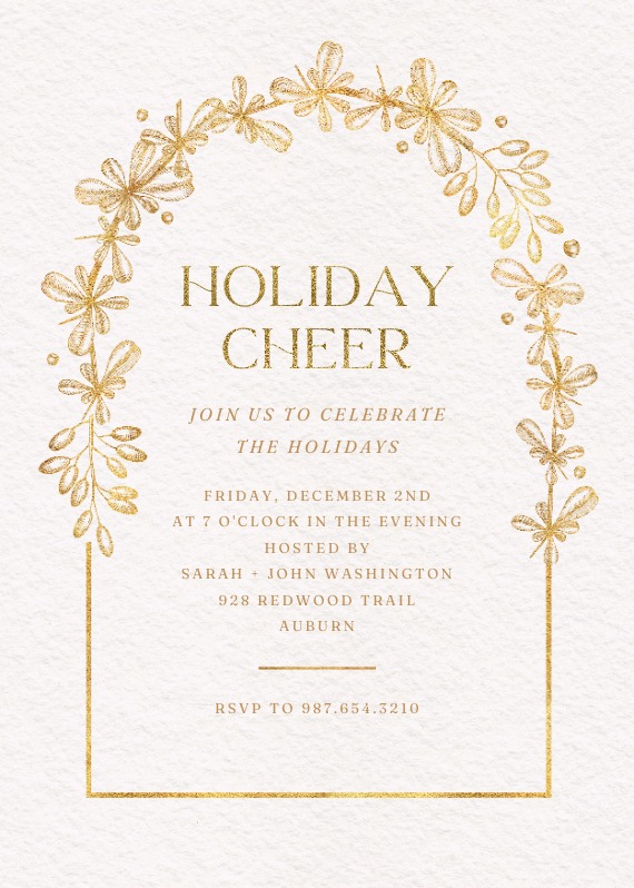 Golden Floral Arc - Christmas Invitation Template | Greetings Island